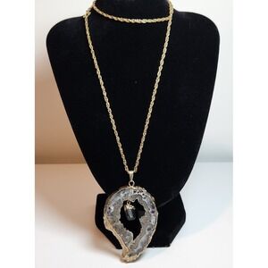 Gold Chain w/ Agate‎ and Black Tourmaline Pendant
